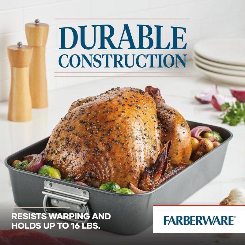 Farberware Bakeware Nonstick Steel Roaster With Flat Rack - Image 5