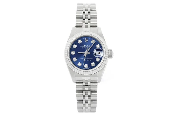 Rolex Ladies Datejust 69174: Blue Diamond Dial, 18K Gold & Steel Jubilee Watch